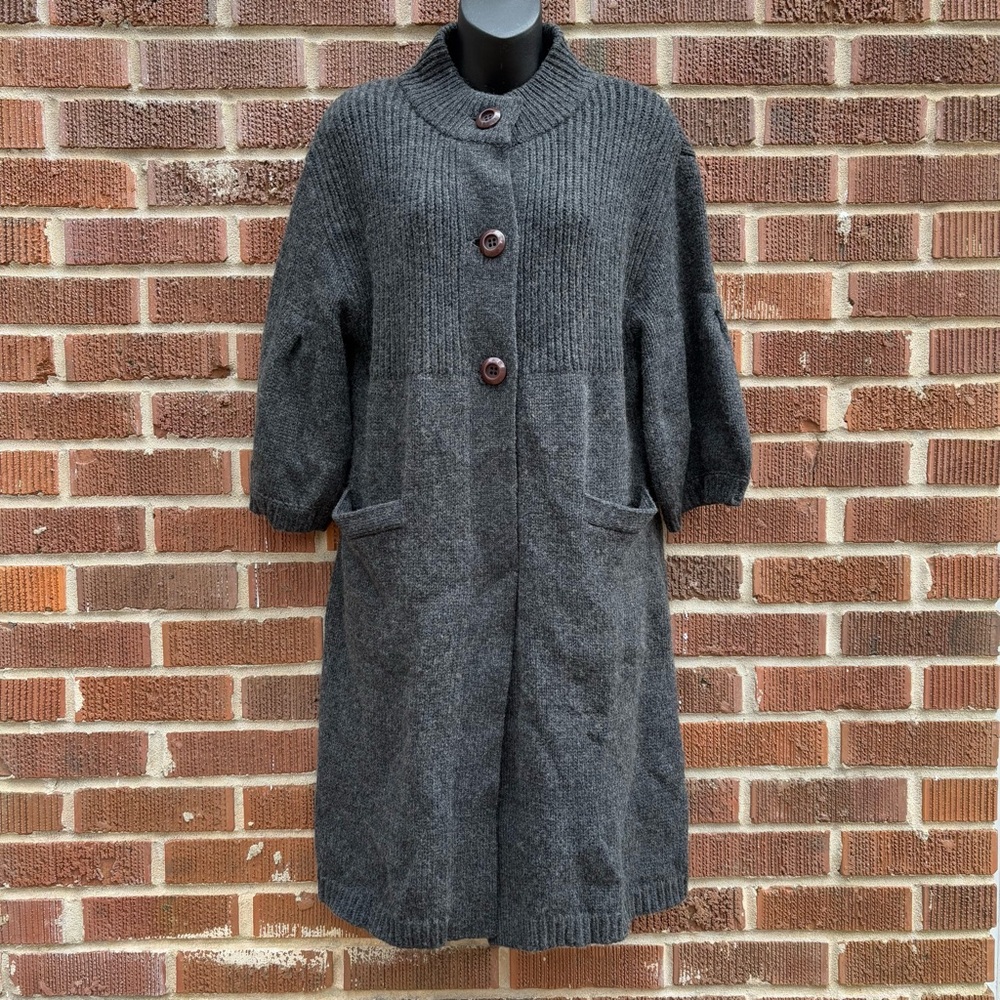 Robin Howe 3 button Puff short sleeves Long Gray Cardigan Size M